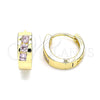 Argolla Huggie 02.210.0641.3.12 Oro Laminado, con Rosado Zirconia Cubica, Pulido, Tono Dorado