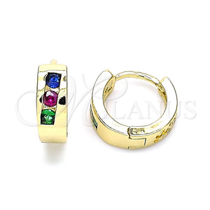 Argolla Huggie 02.210.0641.4.12 Oro Laminado, con Multicolor Zirconia Cubica, Pulido, Tono Dorado