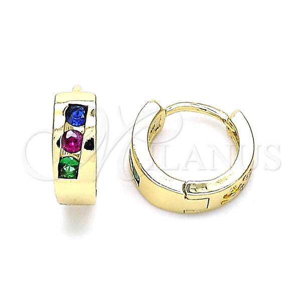 Argolla Huggie 02.210.0641.4.12 Oro Laminado, con Multicolor Zirconia Cubica, Pulido, Tono Dorado