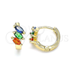 Argolla Huggie 02.210.0642.5.12 Oro Laminado, con Multicolor Zirconia Cubica, Pulido, Tono Dorado