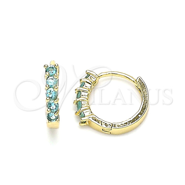 Argolla Huggie 02.210.0643.2.12 Oro Laminado, con Aqua Azul Zirconia Cubica, Pulido, Tono Dorado