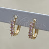 Argolla Huggie 02.210.0643.4.12 Oro Laminado, con Rosado Zirconia Cubica, Pulido, Tono Dorado