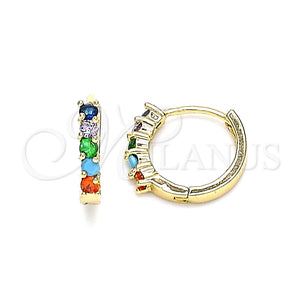 Argolla Huggie 02.210.0643.5.12 Oro Laminado, con Multicolor Zirconia Cubica, Pulido, Tono Dorado