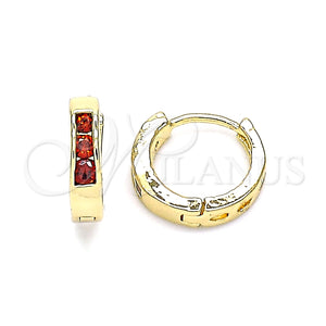 Argolla Huggie 02.210.0644.1.12 Oro Laminado, con Granate Zirconia Cubica, Pulido, Tono Dorado