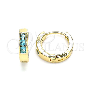 Argolla Huggie 02.210.0644.2.12 Oro Laminado, con Aqua Azul Zirconia Cubica, Pulido, Tono Dorado