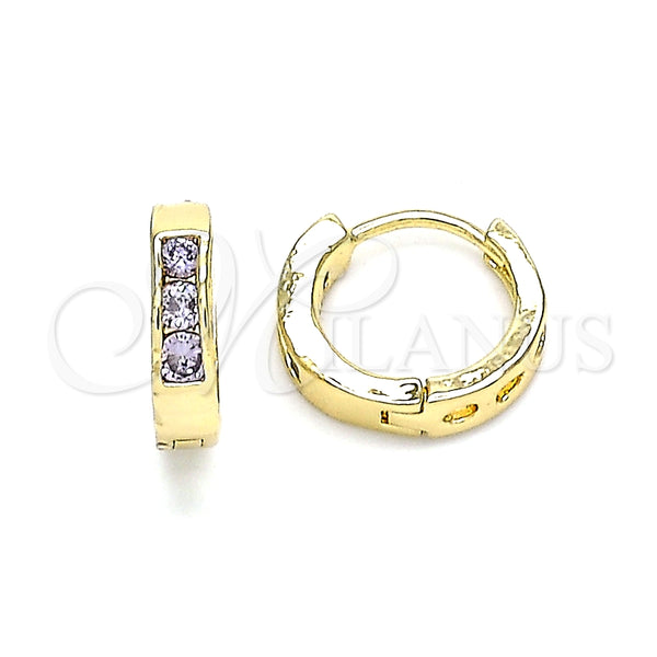 Argolla Huggie 02.210.0644.3.12 Oro Laminado, con Amatista Zirconia Cubica, Pulido, Tono Dorado
