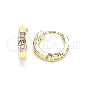 Argolla Huggie 02.210.0644.4.12 Oro Laminado, con Rosado Zirconia Cubica, Pulido, Tono Dorado