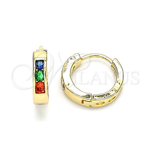 Argolla Huggie 02.210.0644.5.12 Oro Laminado, con Multicolor Zirconia Cubica, Pulido, Tono Dorado