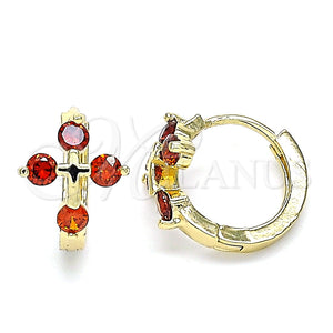 Argolla Huggie 02.210.0645.1.15 Oro Laminado, Diseño de Cruz, con Granate Zirconia Cubica, Pulido, Tono Dorado