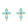 Argolla Huggie 02.210.0645.2.15 Oro Laminado, Diseño de Cruz, con Aqua Azul Zirconia Cubica, Pulido, Tono Dorado