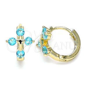 Argolla Huggie 02.210.0645.2.15 Oro Laminado, Diseño de Cruz, con Aqua Azul Zirconia Cubica, Pulido, Tono Dorado