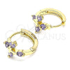 Argolla Huggie 02.210.0645.3.15 Oro Laminado, Diseño de Cruz, con Amatista Zirconia Cubica, Pulido, Tono Dorado