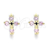 Argolla Huggie 02.210.0645.4.15 Oro Laminado, Diseño de Cruz, con Rosado Zirconia Cubica, Pulido, Tono Dorado