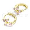 Argolla Huggie 02.210.0645.4.15 Oro Laminado, Diseño de Cruz, con Rosado Zirconia Cubica, Pulido, Tono Dorado