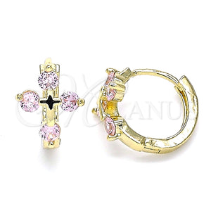 Argolla Huggie 02.210.0645.4.15 Oro Laminado, Diseño de Cruz, con Rosado Zirconia Cubica, Pulido, Tono Dorado