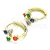 Argolla Huggie 02.210.0645.5.15 Oro Laminado, Diseño de Cruz, con Multicolor Zirconia Cubica, Pulido, Tono Dorado