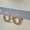 Argolla Huggie 02.210.0646.3.15 Oro Laminado, con Rosado Zirconia Cubica, Pulido, Tono Dorado