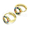 Argolla Huggie 02.210.0646.4.15 Oro Laminado, con Multicolor Zirconia Cubica, Pulido, Tono Dorado