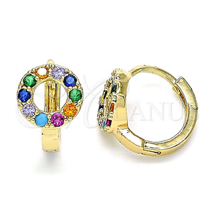 Argolla Huggie 02.210.0646.4.15 Oro Laminado, con Multicolor Zirconia Cubica, Pulido, Tono Dorado