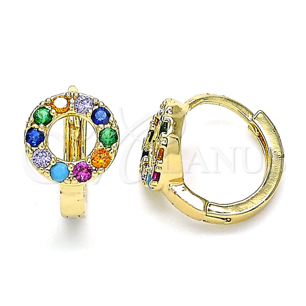 Argolla Huggie 02.210.0646.4.15 Oro Laminado, con Multicolor Zirconia Cubica, Pulido, Tono Dorado