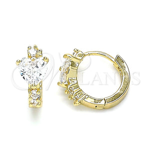 Argolla Huggie 02.210.0647.15 Oro Laminado, Diseño de Corazón, con Blanca Zirconia Cubica, Pulido, Tono Dorado