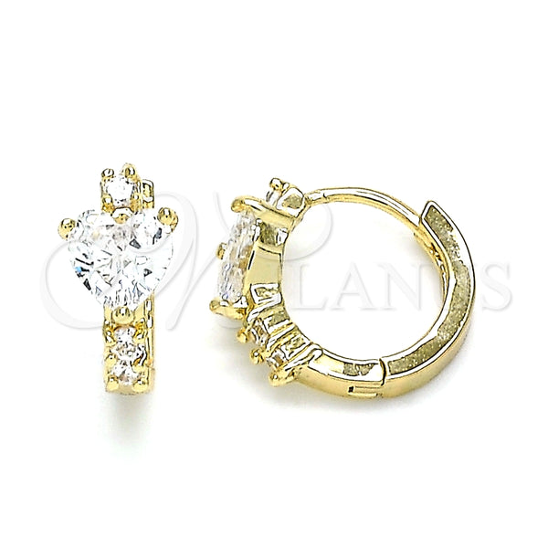 Argolla Huggie 02.210.0647.15 Oro Laminado, Diseño de Corazón, con Blanca Zirconia Cubica, Pulido, Tono Dorado