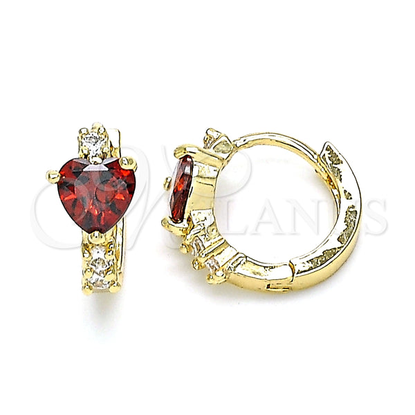 Argolla Huggie 02.210.0647.1.15 Oro Laminado, Diseño de Corazón, con Granate and Blanca Zirconia Cubica, Pulido, Tono Dorado