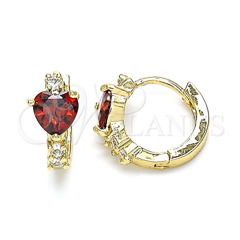 Argolla Huggie 02.210.0647.1.15 Oro Laminado, Diseño de Corazón, con Granate and Blanca Zirconia Cubica, Pulido, Tono Dorado