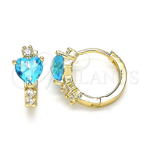 Argolla Huggie 02.210.0647.2.15 Oro Laminado, Diseño de Corazón, con Aqua Azul and Blanca Zirconia Cubica, Pulido, Tono Dorado