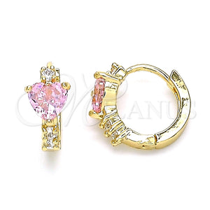 Argolla Huggie 02.210.0647.4.15 Oro Laminado, Diseño de Corazón, con Rosado and Blanca Zirconia Cubica, Pulido, Tono Dorado