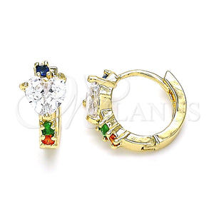 Argolla Huggie 02.210.0647.5.15 Oro Laminado, Diseño de Corazón, con Multicolor Zirconia Cubica, Pulido, Tono Dorado