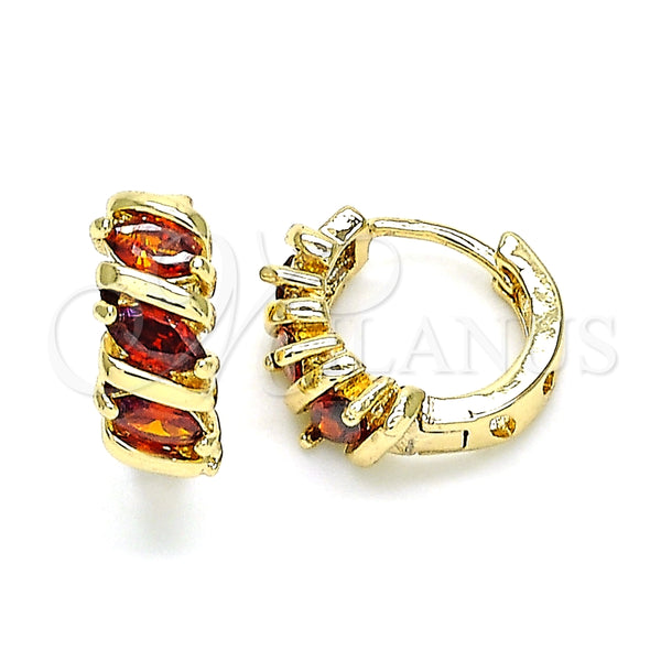 Argolla Huggie 02.210.0648.1.15 Oro Laminado, con Granate Zirconia Cubica, Pulido, Tono Dorado