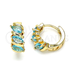 Argolla Huggie 02.210.0648.2.15 Oro Laminado, con Aqua Azul Zirconia Cubica, Pulido, Tono Dorado