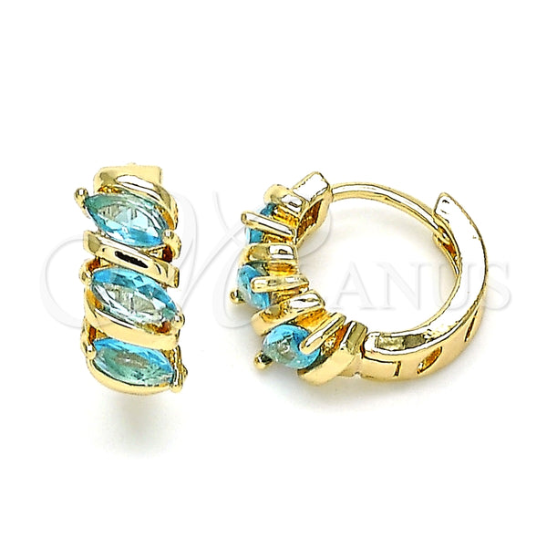 Argolla Huggie 02.210.0648.2.15 Oro Laminado, con Aqua Azul Zirconia Cubica, Pulido, Tono Dorado