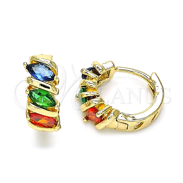 Argolla Huggie 02.210.0648.5.15 Oro Laminado, con Multicolor Zirconia Cubica, Pulido, Tono Dorado