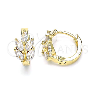 Argolla Huggie 02.210.0649.15 Oro Laminado, Diseño de Oja, con Blanca Zirconia Cubica, Pulido, Tono Dorado