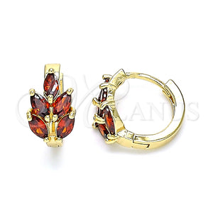 Argolla Huggie 02.210.0649.1.15 Oro Laminado, Diseño de Oja, con Granate Zirconia Cubica, Pulido, Tono Dorado