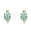 Argolla Huggie 02.210.0649.2.15 Oro Laminado, Diseño de Oja, con Aqua Azul Zirconia Cubica, Pulido, Tono Dorado