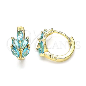 Argolla Huggie 02.210.0649.2.15 Oro Laminado, Diseño de Oja, con Aqua Azul Zirconia Cubica, Pulido, Tono Dorado