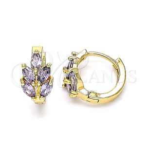 Argolla Huggie 02.210.0649.3.15 Oro Laminado, Diseño de Oja, con Amatista Zirconia Cubica, Pulido, Tono Dorado