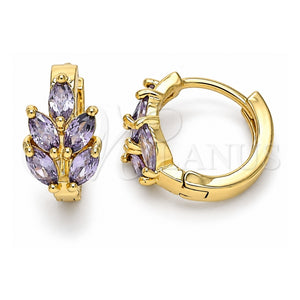 Argolla Huggie 02.210.0649.3.15 Oro Laminado, Diseño de Oja, con Zirconia Cubica Amatista, Pulido, Tono Dorado