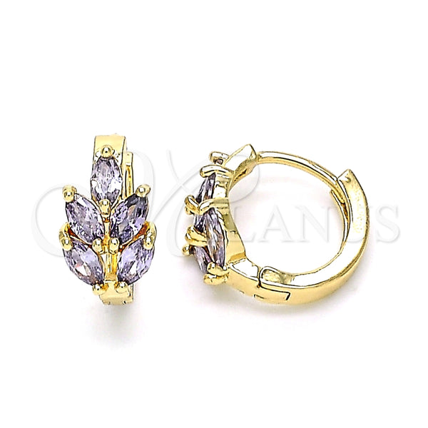 Argolla Huggie 02.210.0649.3.15 Oro Laminado, Diseño de Oja, con Amatista Zirconia Cubica, Pulido, Tono Dorado