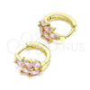 Argolla Huggie 02.210.0649.4.15 Oro Laminado, Diseño de Oja, con Rosado Zirconia Cubica, Pulido, Tono Dorado