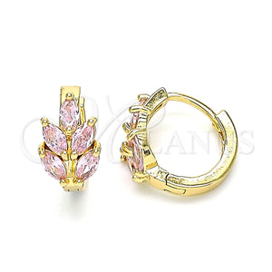 Argolla Huggie 02.210.0649.4.15 Oro Laminado, Diseño de Oja, con Rosado Zirconia Cubica, Pulido, Tono Dorado