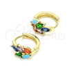 Argolla Huggie 02.210.0649.5.15 Oro Laminado, Diseño de Oja, con Multicolor Zirconia Cubica, Pulido, Tono Dorado