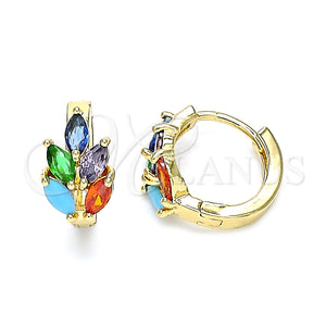 Argolla Huggie 02.210.0649.5.15 Oro Laminado, Diseño de Oja, con Multicolor Zirconia Cubica, Pulido, Tono Dorado
