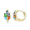 Argolla Huggie 02.210.0649.5.15 Oro Laminado, Diseño de Oja, con Multicolor Zirconia Cubica, Pulido, Tono Dorado