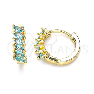 Argolla Huggie 02.210.0650.2.15 Oro Laminado, con Aqua Azul Zirconia Cubica, Pulido, Tono Dorado