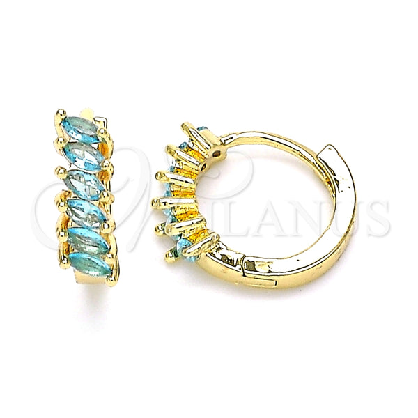Argolla Huggie 02.210.0650.2.15 Oro Laminado, con Aqua Azul Zirconia Cubica, Pulido, Tono Dorado