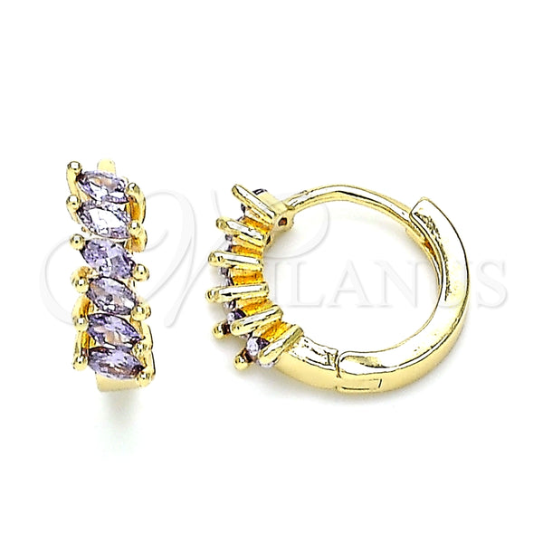 Argolla Huggie 02.210.0650.3.15 Oro Laminado, con Amatista Zirconia Cubica, Pulido, Tono Dorado